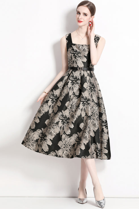 Runway Fashion Fall Jacquard Belted Retro Style Women's Dress, Party, Wedding Guest, Prom Vestidos